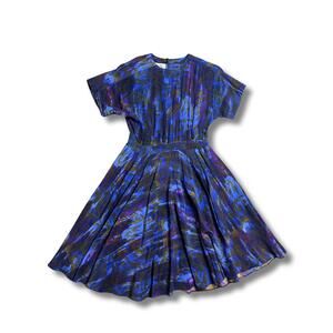 Vintage Linda Allard for Ellen Tracy Silk Patterned Fit and Flare Dress 4